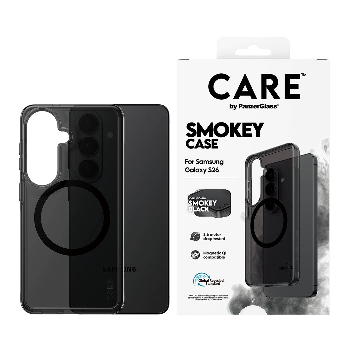 CARE™ by PanzerGlass® Urban Explorer Case Smokey m. Schwarz Qi Samsung Galaxy S26